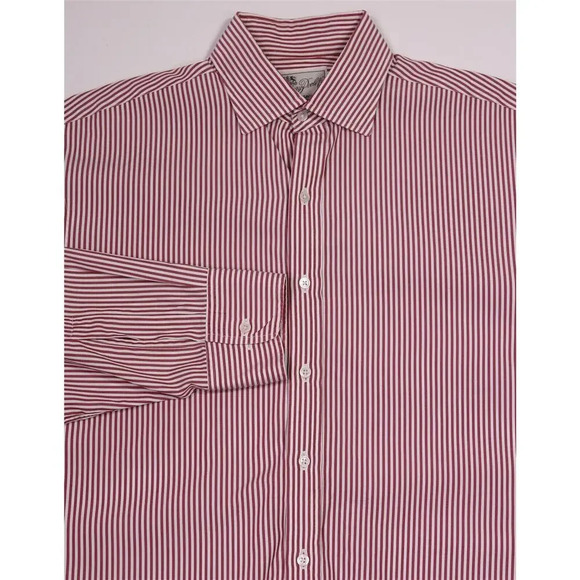 Henry Poole Savile Row Bespoke Red/White Striped Cotton Dress Shirt (39) 15.5-34